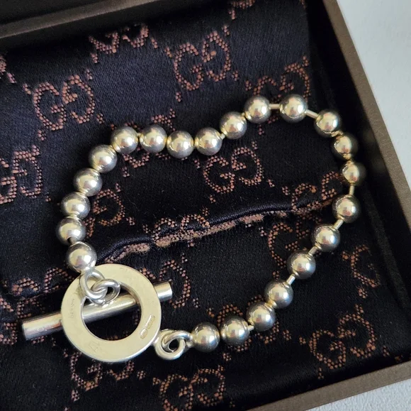 GUCCI Sterling Silver Ball Chain Toggle Bracelet full set - Picture 1 of 5